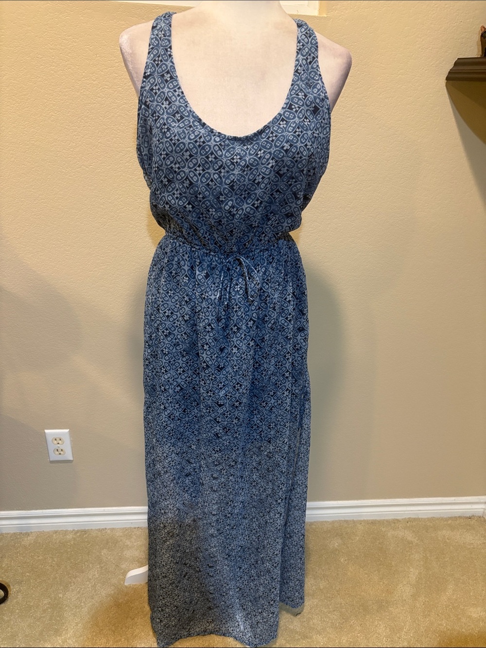Abercrombie & Fitch Blue Printed Tie-Waist Maxi Dress